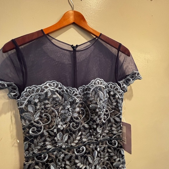 JS Collections Navy Embroidered Maxi Dress party cocktail elegant lace sheer - Picture 4 of 16